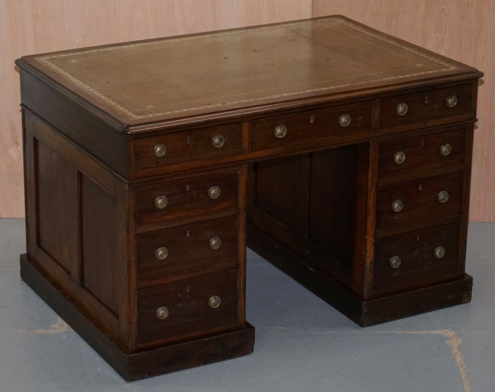 Lovely George III Circa 1780 Double Sided Walnut Partner Desk Original Handles photo for sale