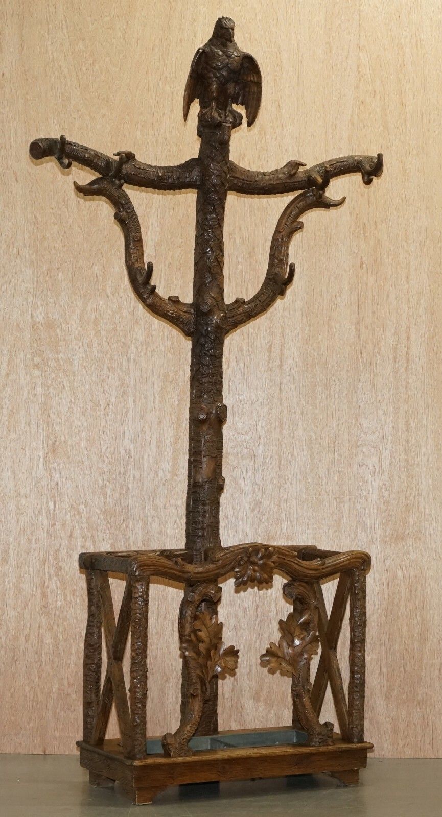 Rare 1880 American Eagle Black Forest Wood Carved Coat Hat & Umbrella Rack Stand photo furniture