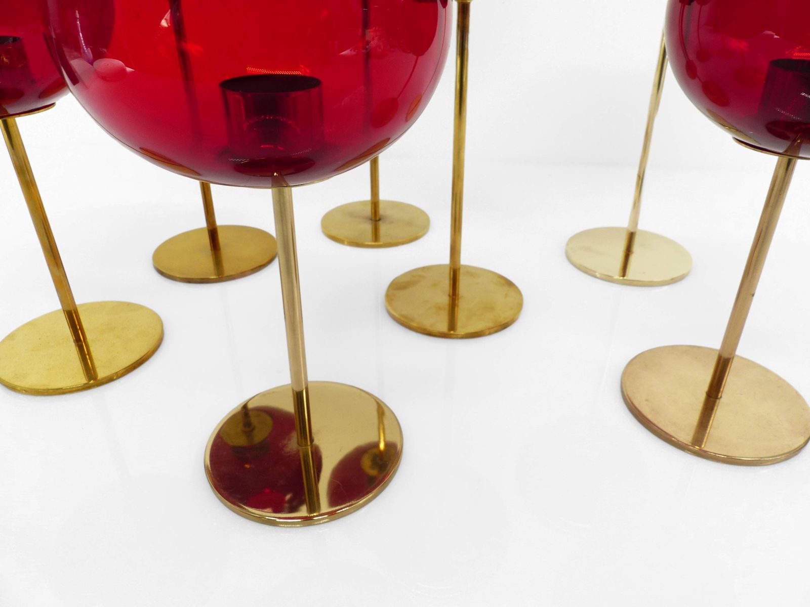 Set Of 7 Hans Agne Jakobsson Ab Markaryd Nr135 Red Tealight Holders, Sweden, Circa 1950 1960 photo 3700.0