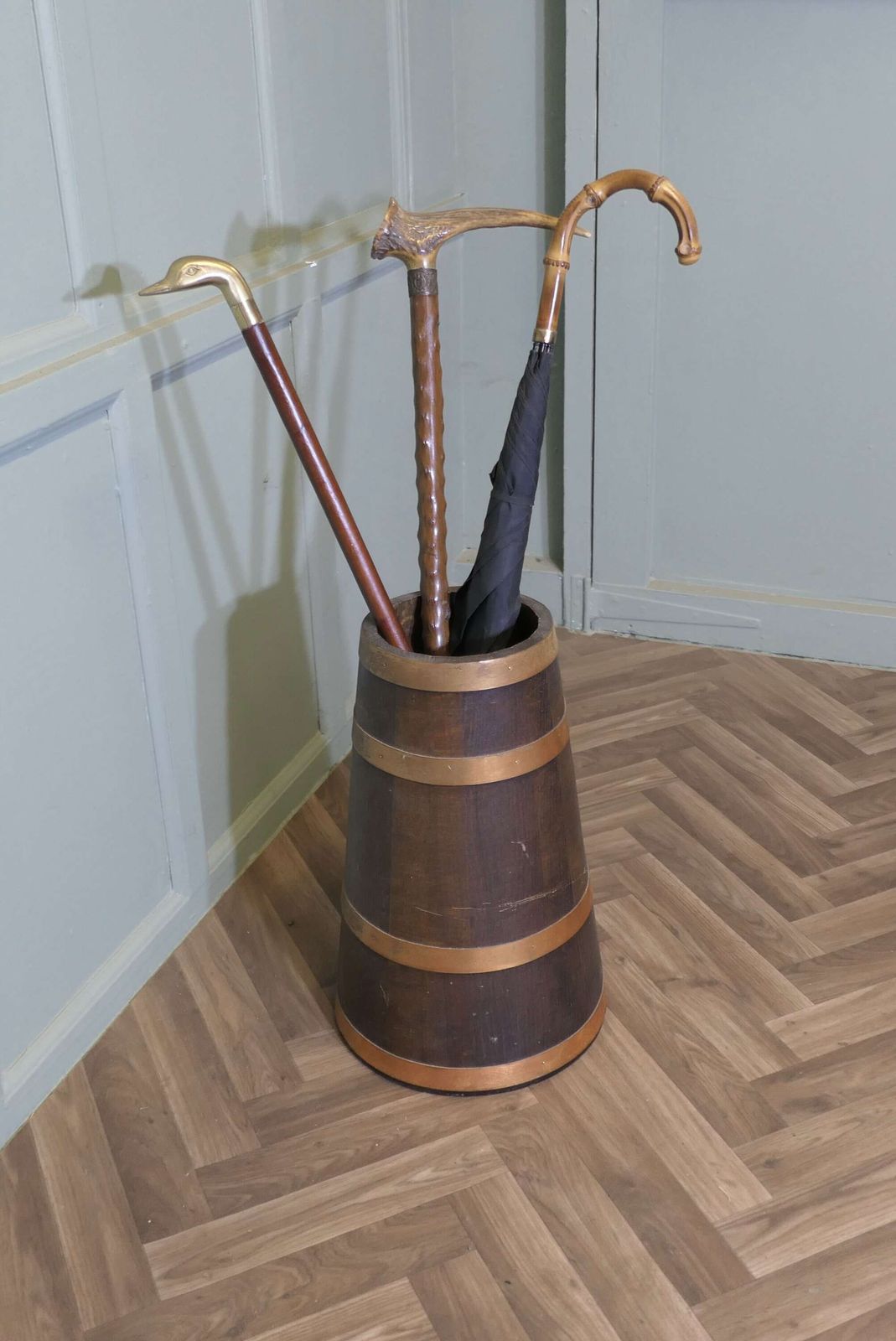 Copper And Oak Barrel Stick Stand photo vinterior