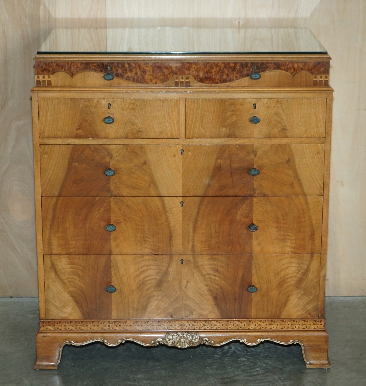 Finest Quality Waring & Gillow Burr Walnut Chest Of Drawers Part Of A Suite photo for sale