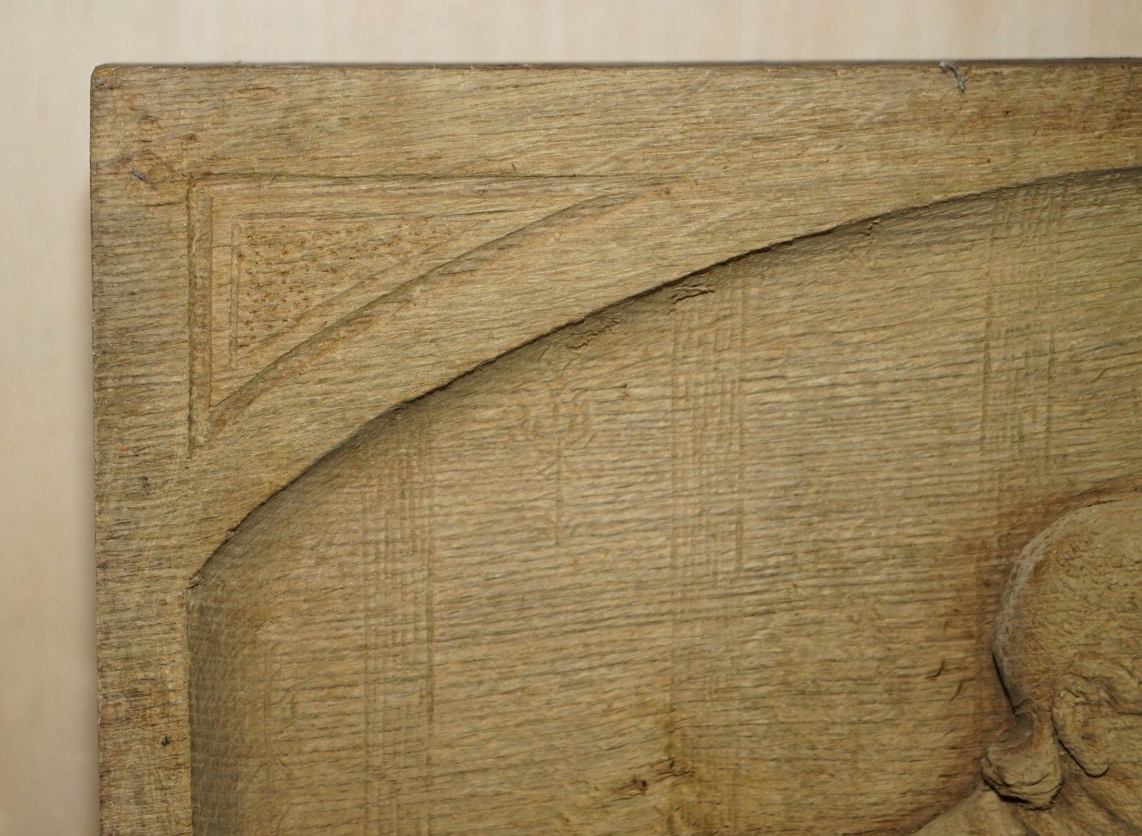 Very Large Antique 18th Century Stripped Oak Hand Carved Panel Of Drunk Freinds photo for sale