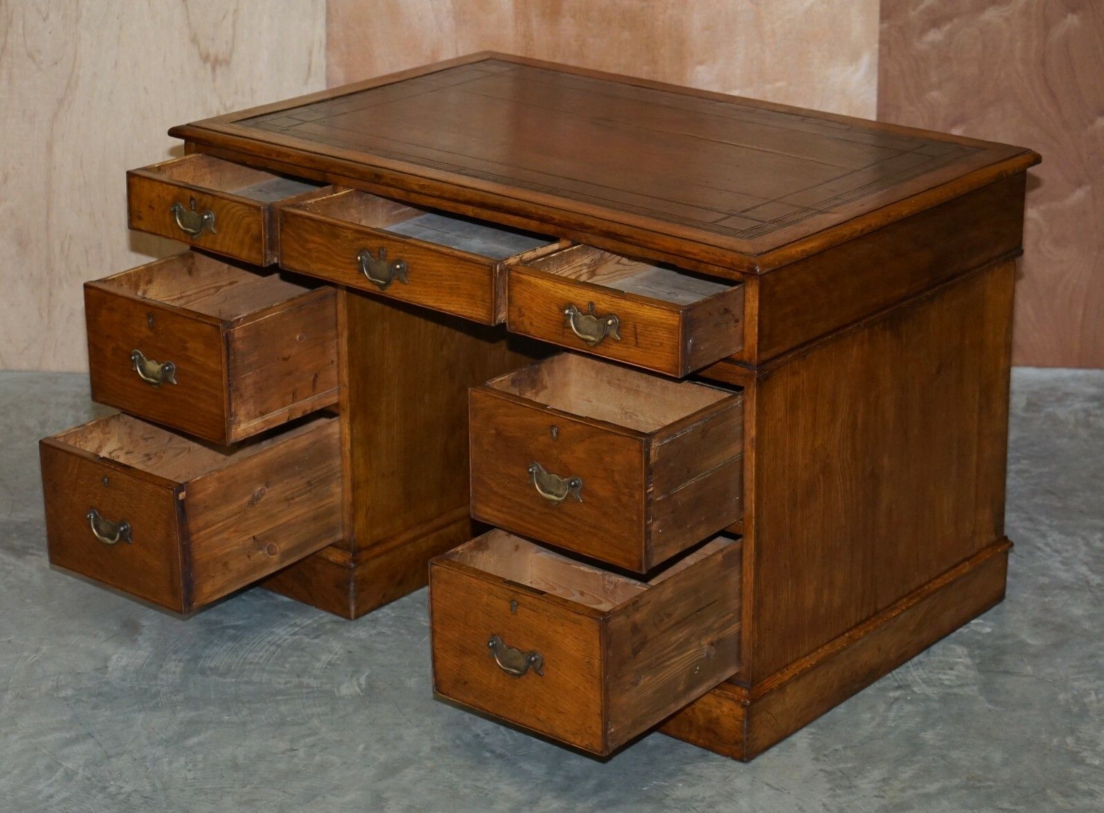 Stunning Restored Circa 1800 Georgian Oak & Brown Leather Partners Pedestal Desk photo Furniture