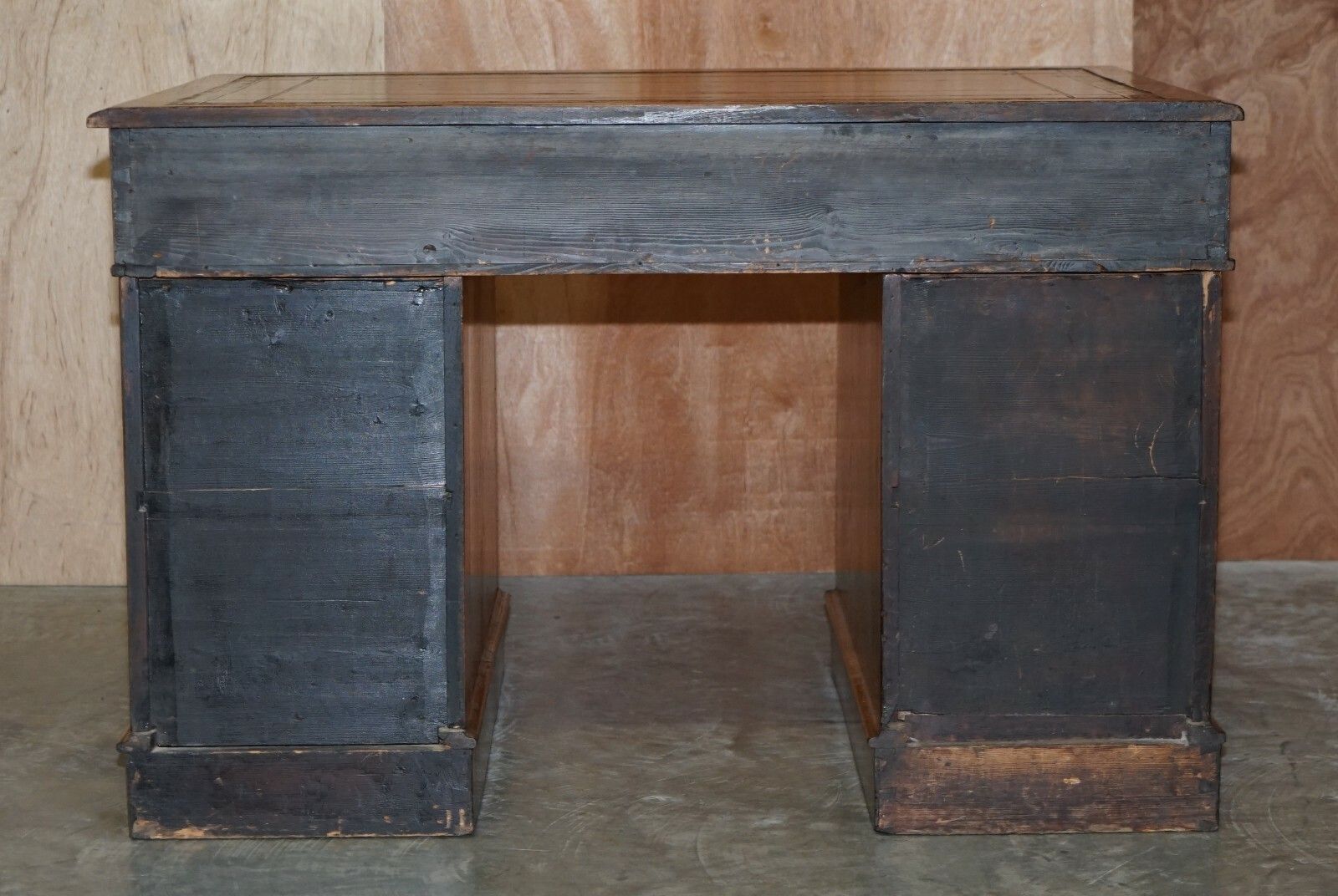Furniture Stunning Restored Circa 1800 Georgian Oak & Brown Leather Partners Pedestal Desk photo