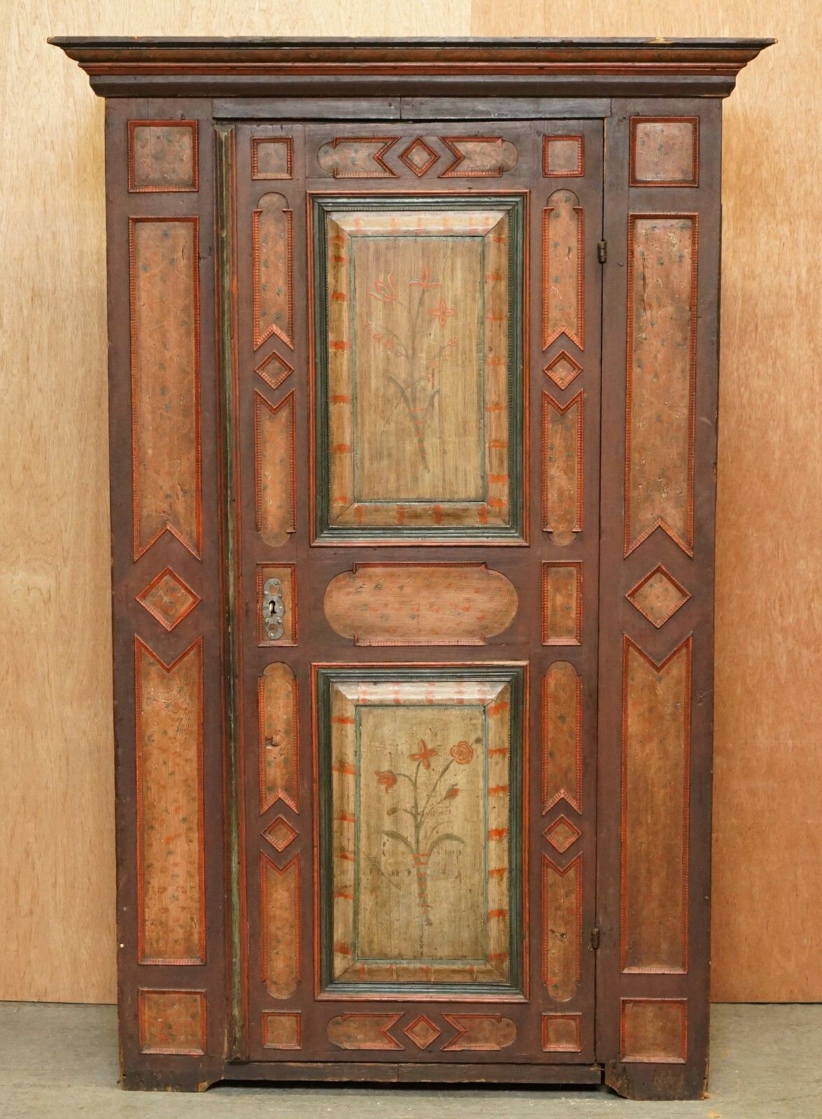 Circa 1800 Sumlime Hand Painted European Wardrobe Or Hall Cupboard In Oak Wood photo furniture