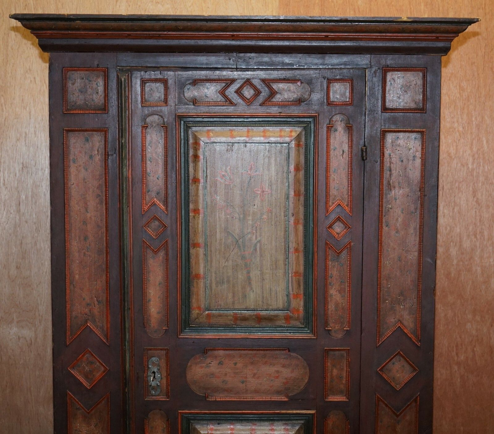 Circa 1800 Sumlime Hand Painted European Wardrobe Or Hall Cupboard In Oak Wood photo 4500.0