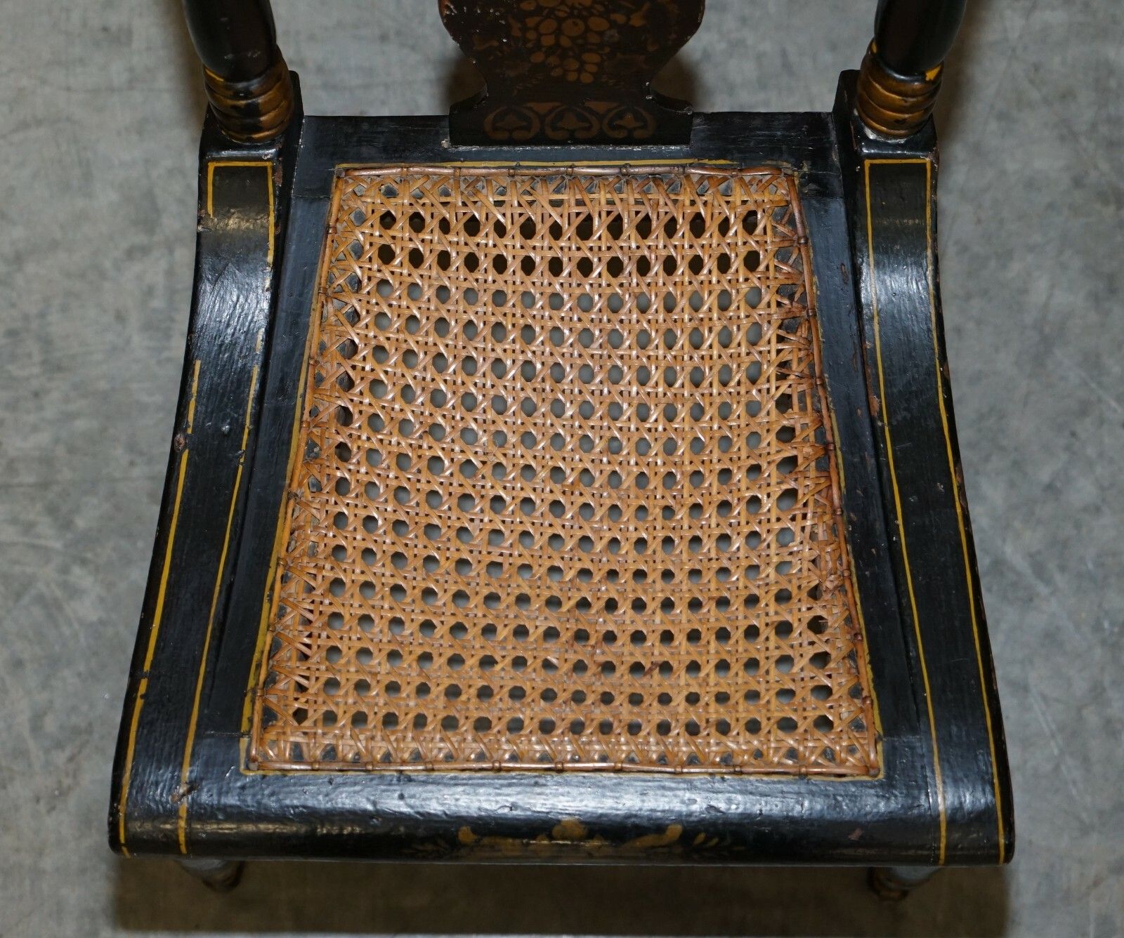 Pair Of Circa 1825 Georgian Baltimore Ebonised Painted Gilt Bergere Side Chairs photo buy