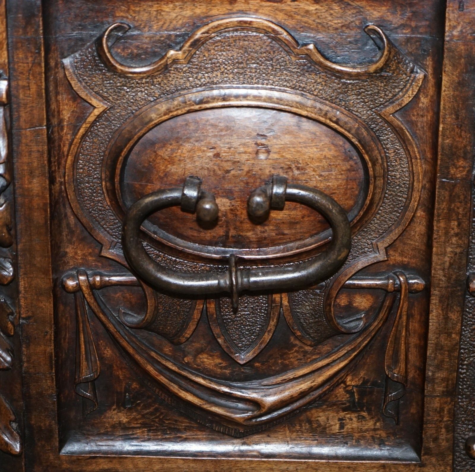 Sublime Roman Chariot Ornately Hand Carved Antique Walnut Trunk Chest Or Coffer photo vintage
