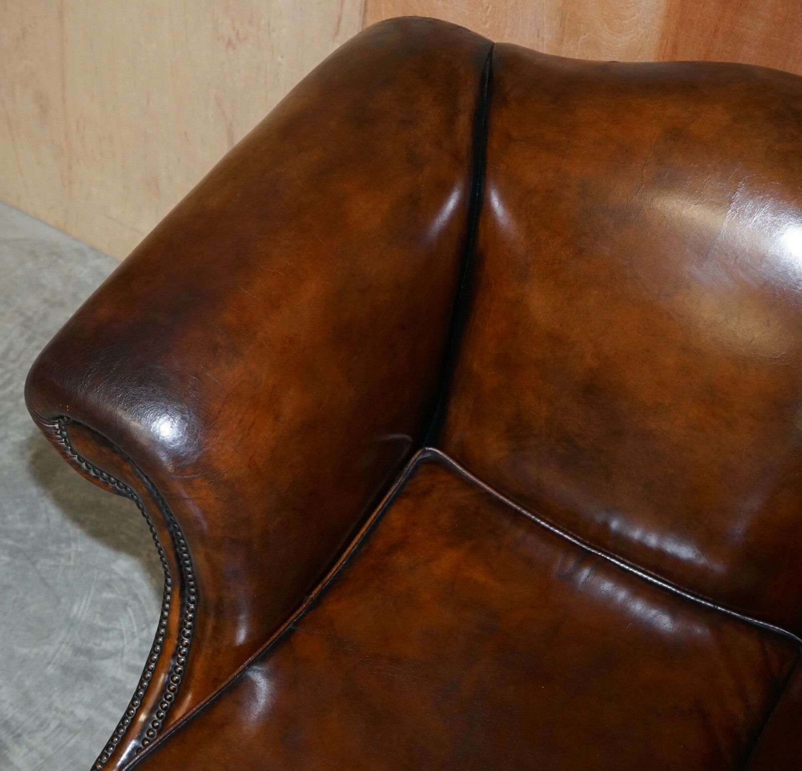Part Of Large Suite This Lovely Pair Of Hand Dyed Brown Leather Club Armchairs photo vinterior
