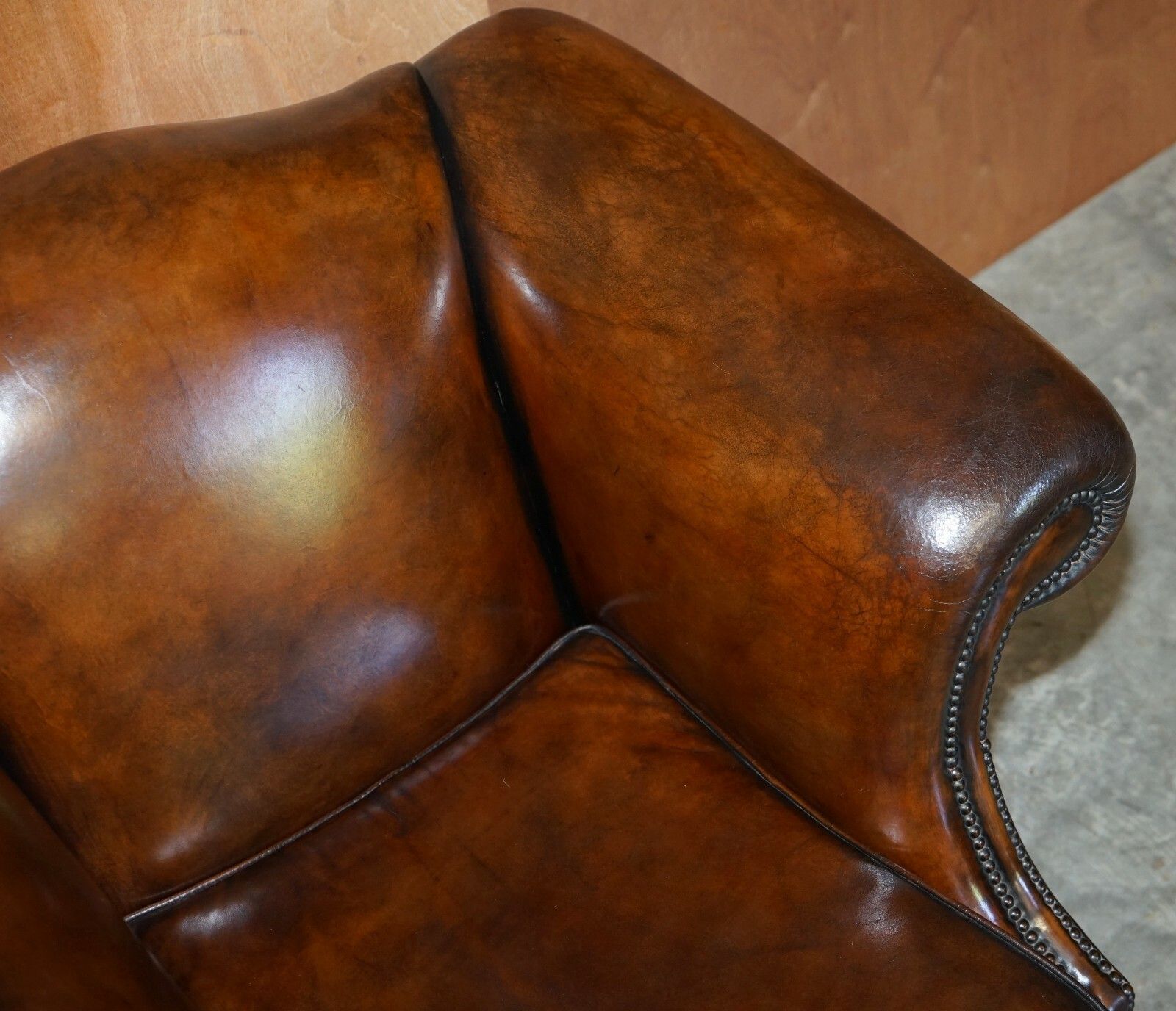 Part Of Large Suite This Lovely Pair Of Hand Dyed Brown Leather Club Armchairs photo buy