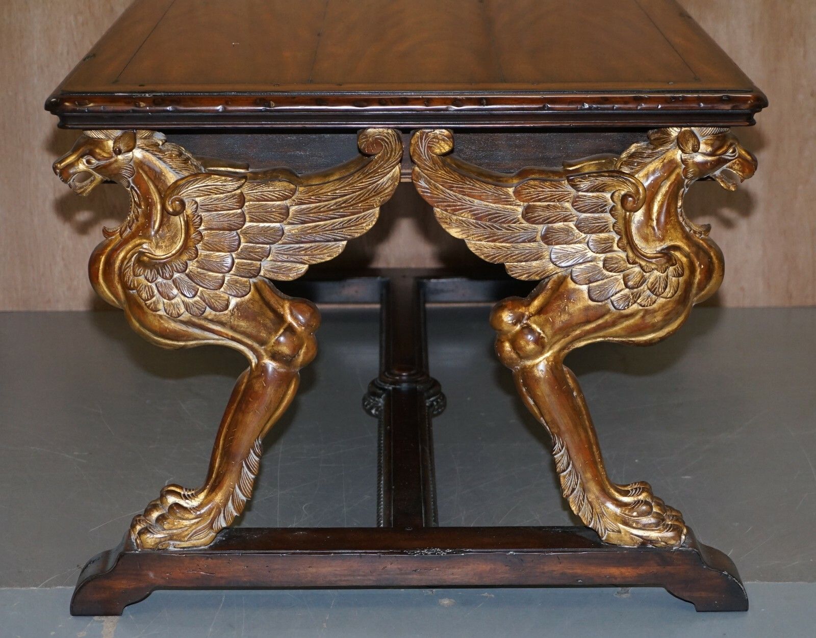 After Rj Horner Gold Giltwood Griffon Mahogany Double Sided Desk Writing Table photo buy