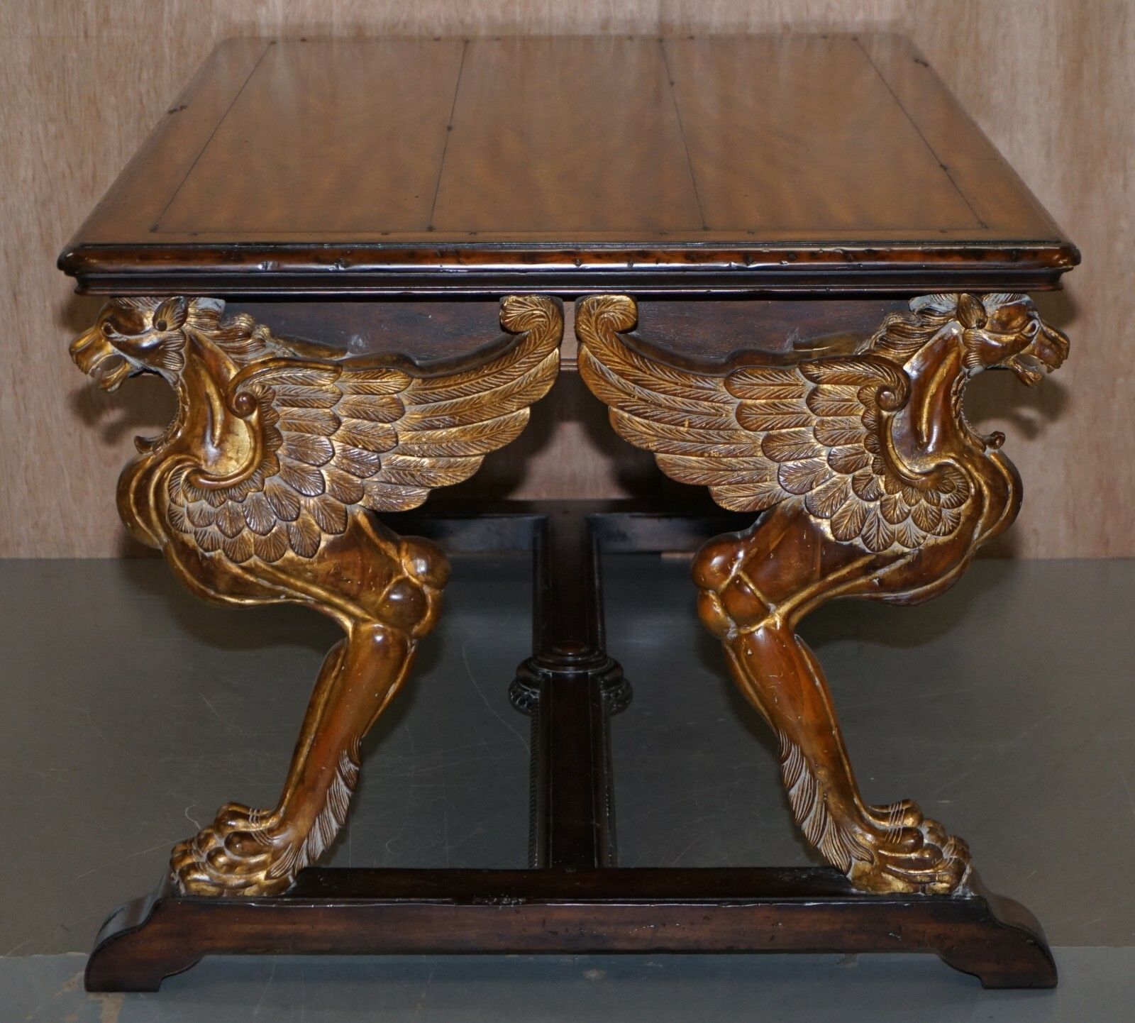 photo for sale After Rj Horner Gold Giltwood Griffon Mahogany Double Sided Desk Writing Table