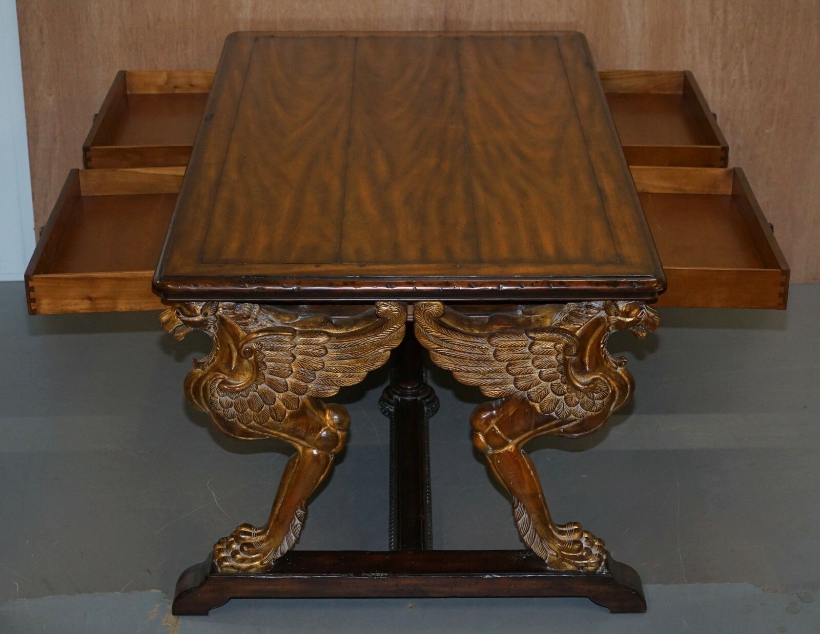 Furniture After Rj Horner Gold Giltwood Griffon Mahogany Double Sided Desk Writing Table photo