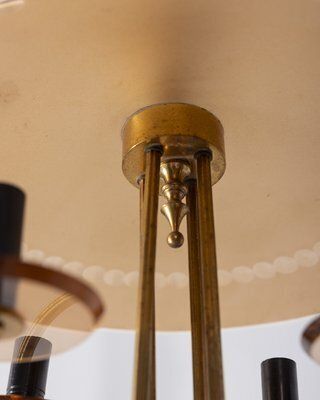 Italian Brass And Pink Glass Chandelier, 1950s photo vintage