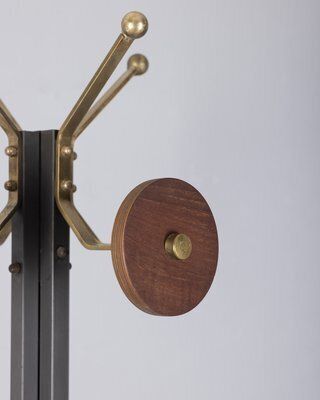 Italian Floor Coat Rack In Black Metal And Wood, 1960s photo furniture