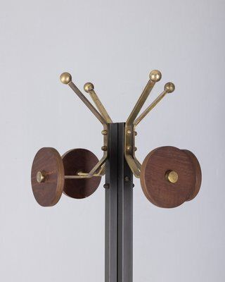 Italian Floor Coat Rack In Black Metal And Wood, 1960s photo 385.0