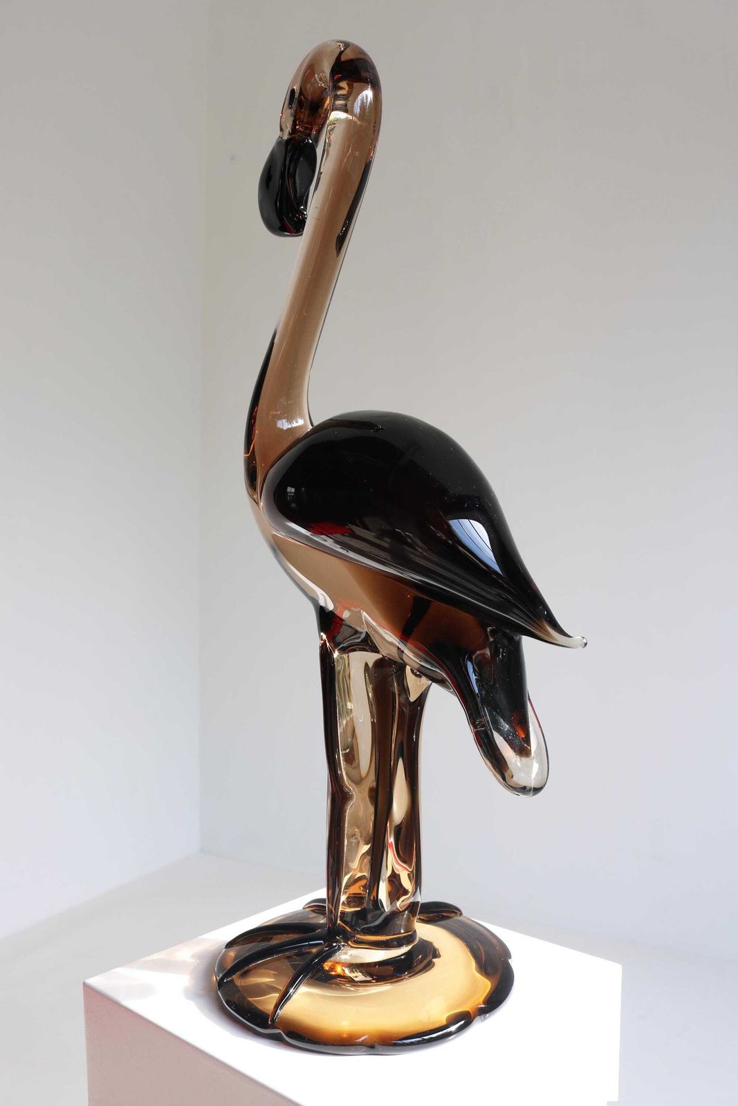 Murano Glas Flamingo Sculptuur Gesigneerd ''Bottaro Murano" Mid Century Italiaans Kunstglas Vogelfiguur Hollywood Regency "19.3 In" photo 2068.5