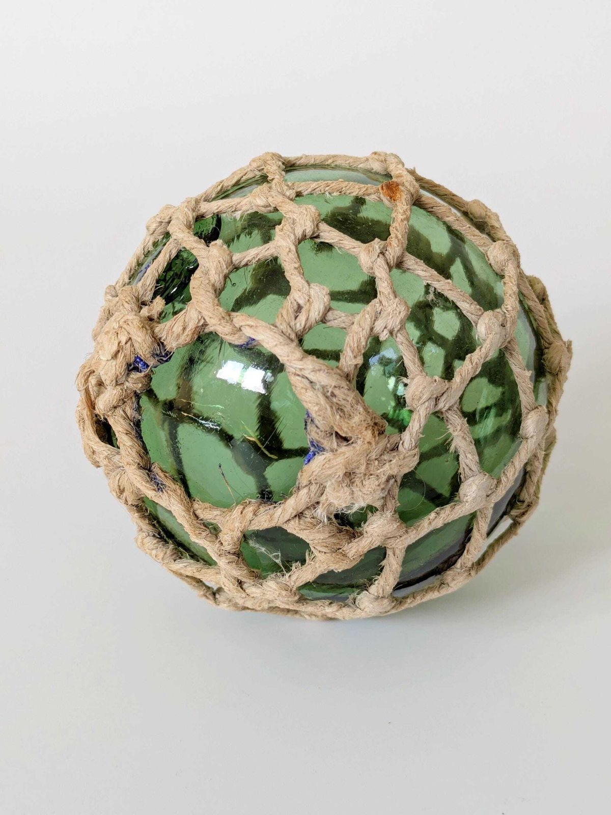 Antique French Fishing Floats, Set Of 3 Netted Green Glass Floats, Coastal Nautical Decor photo Home Decor