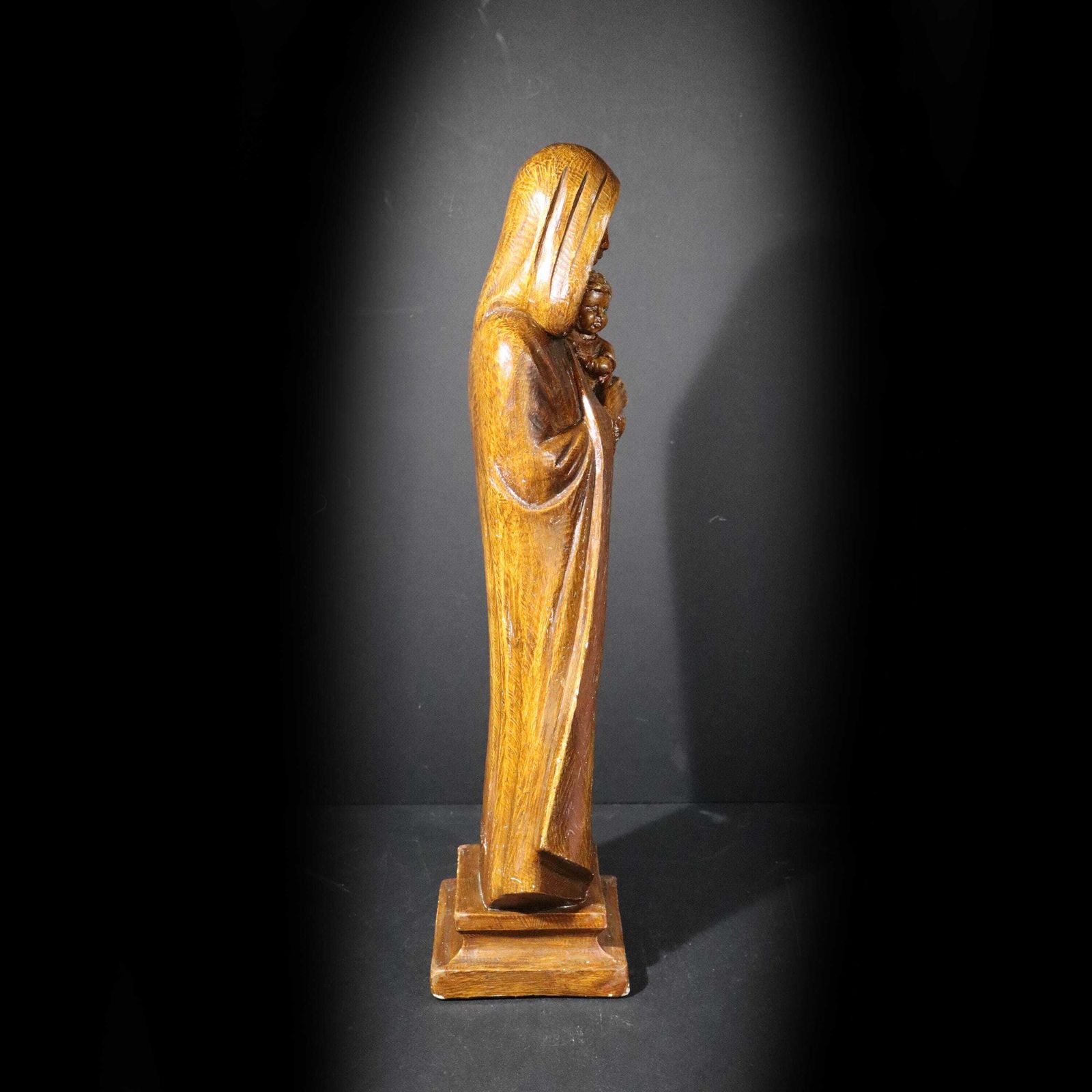 Antique Italian Madonna Statue Large Terracotta Virgin Mary And Child Chalkware Sculpture S. Melani photo 401.0