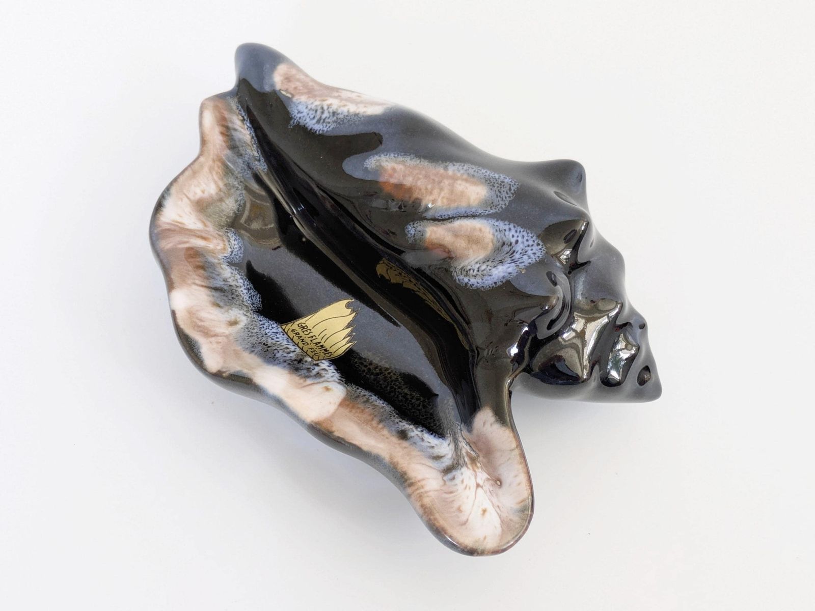 1960s Vallauris Style Seashell Dish, French Pottery, Fat Lava Glaze, Black And Blue photo Home Decor