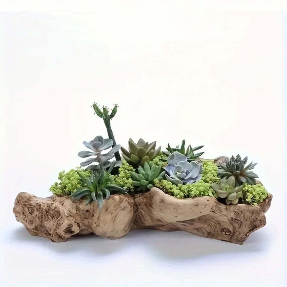 Vintage Wood Bark Planter For Succulents photo Garden Decor