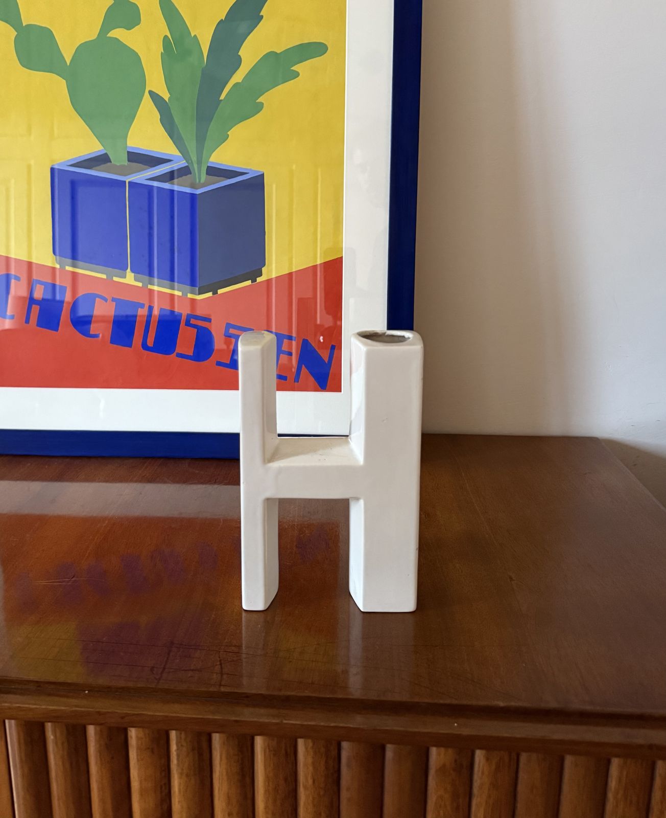 Space Age White H Letter Shaped Ceramic Solifleur Vase, Marcel Radureau Ca. 1970 photo for sale