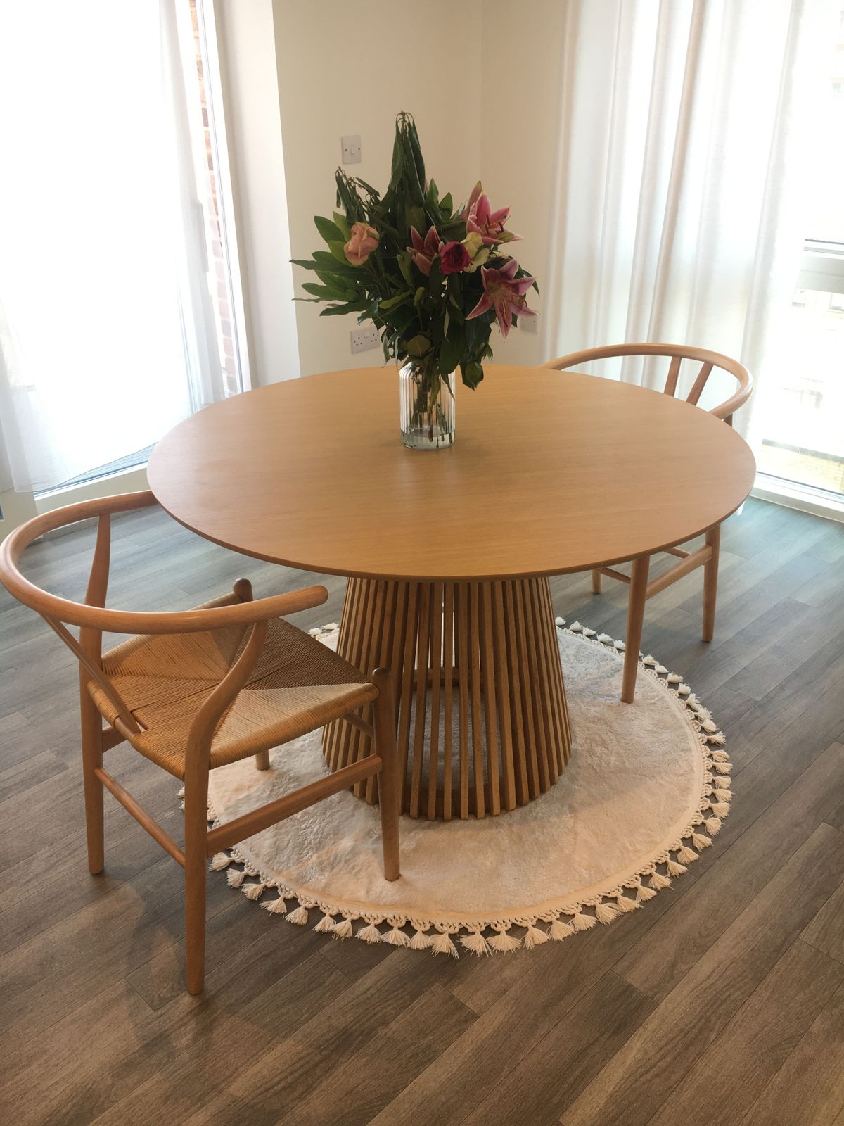 Round Wooden Oak Dining Table With Chairs photo 360.0