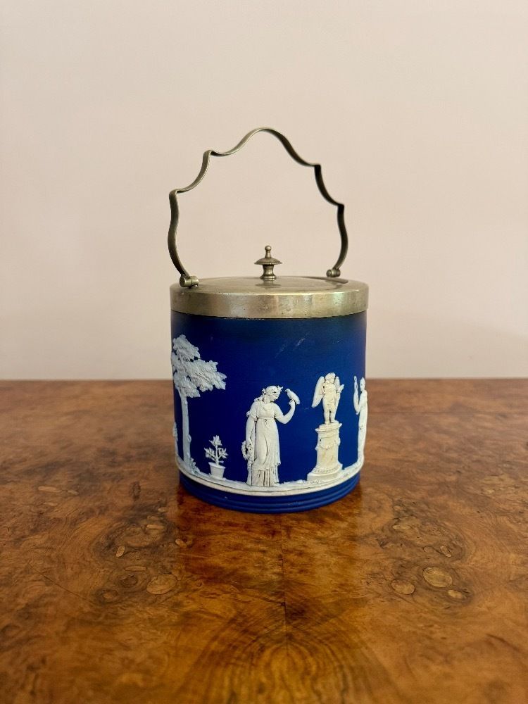 Wonderful Antique Wedgwood Jasper Ware Biscuit Barrel photo for sale
