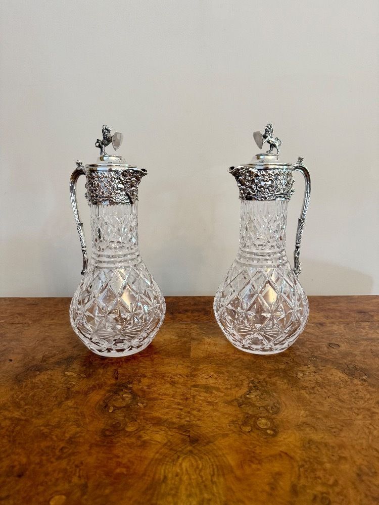 Outstanding Quality Pair Of Edwardian Silver Plated Claret Jugs photo furniture