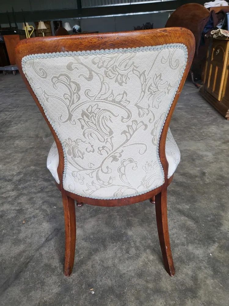 Antique Victorian Open Bedroom Bathroom Chair White Damask Material photo vintage