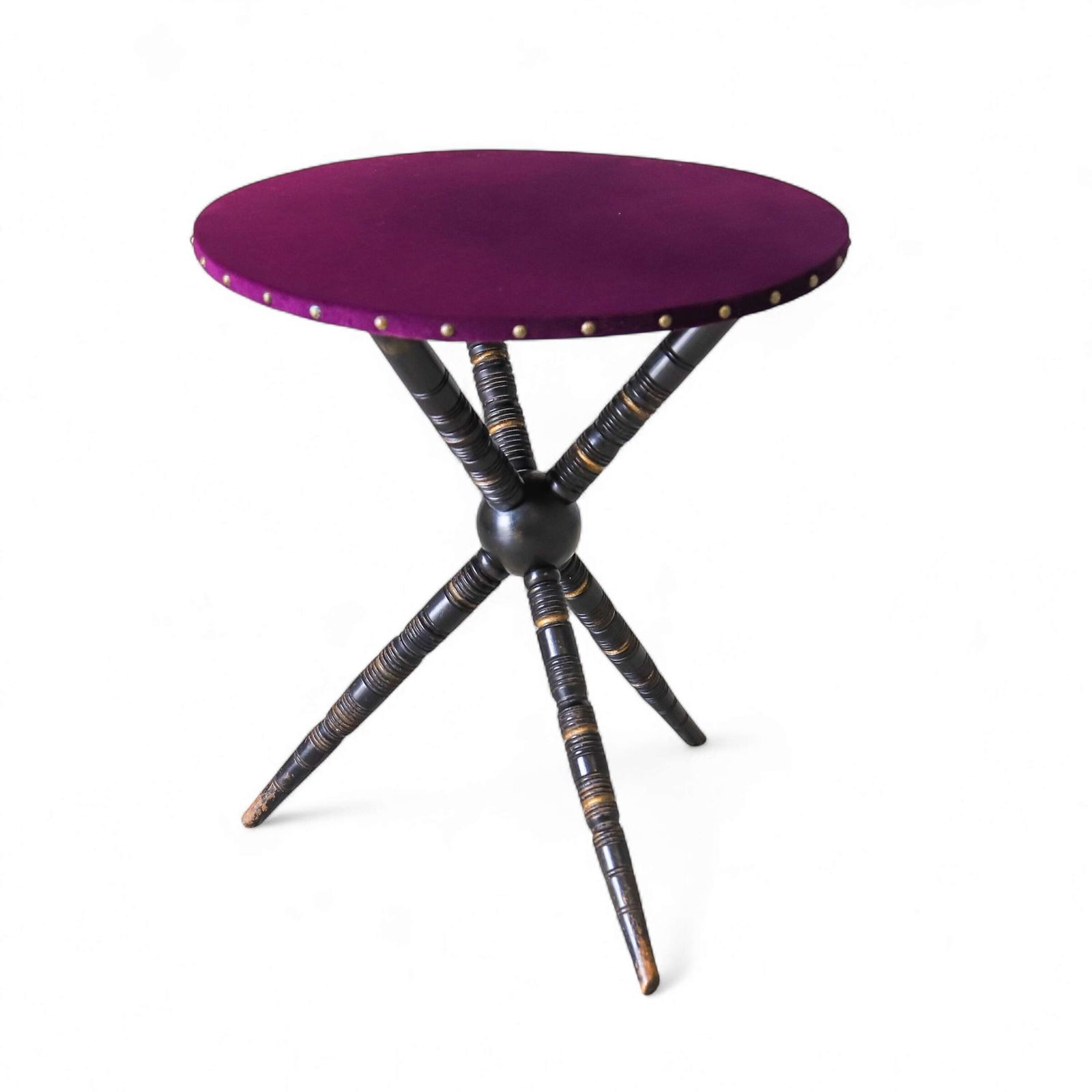 Aesthetic Movement Circular Ebonised ‘Gypsy Table’ In Designer's Guild Purple Velvet