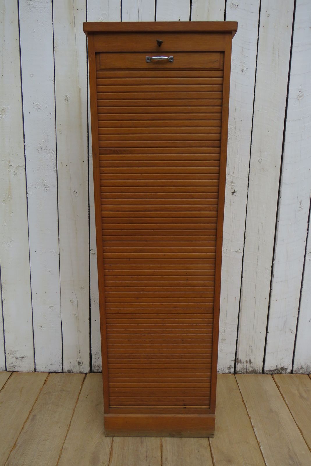 1940's French Oak Tambour Front Filing Cabinet photo 395.0