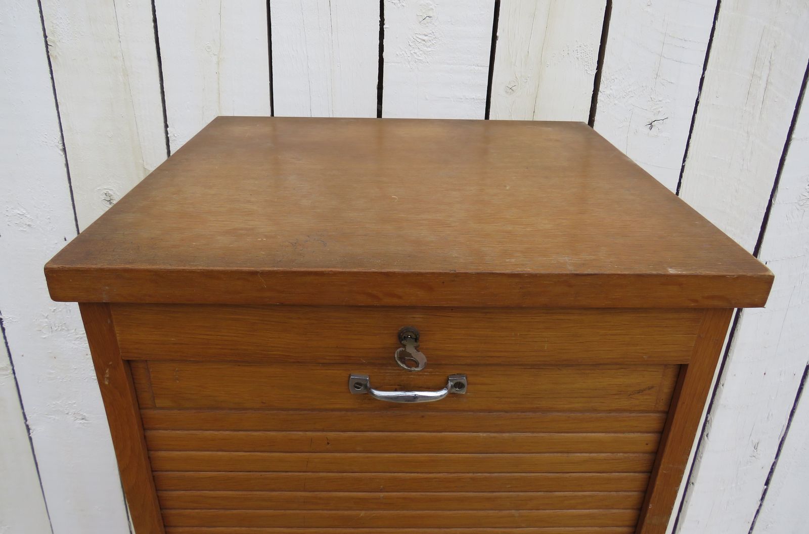 1940's French Oak Tambour Front Filing Cabinet photo vintage