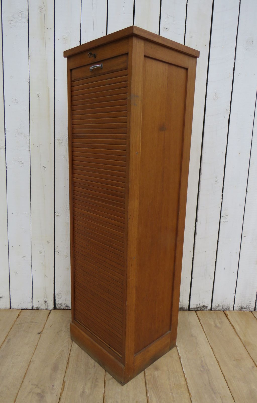 photo furniture 1940's French Oak Tambour Front Filing Cabinet