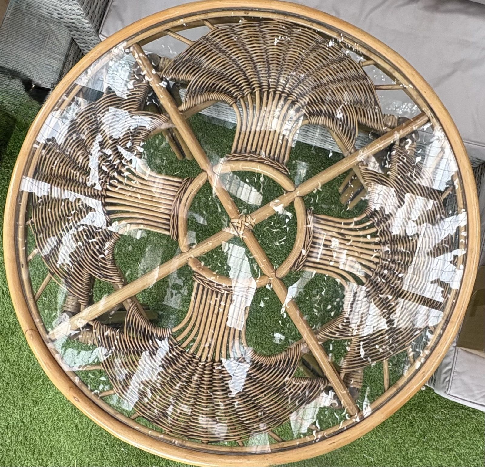 Large Vintage Rattan & Glass Table– Mid Century / Albini Style photo for sale