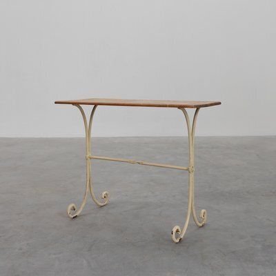 French Bistro Table With Cast Iron Base And Oak Top, 1950s