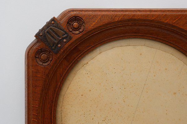 Art Nouveau Oak Photo Frame With Copper Decorations By Geo Verbanck, 1890s photo for sale