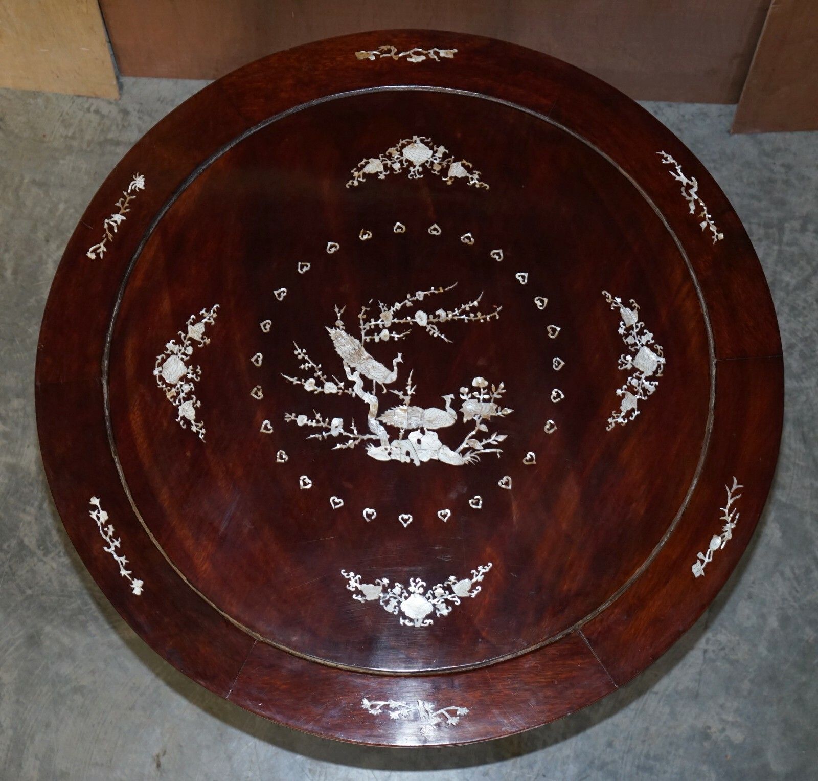 Antique Chinese 1900 Ming Dynasty Rosewood Mother Of Pearl Inlaid Table & Stools photo for sale