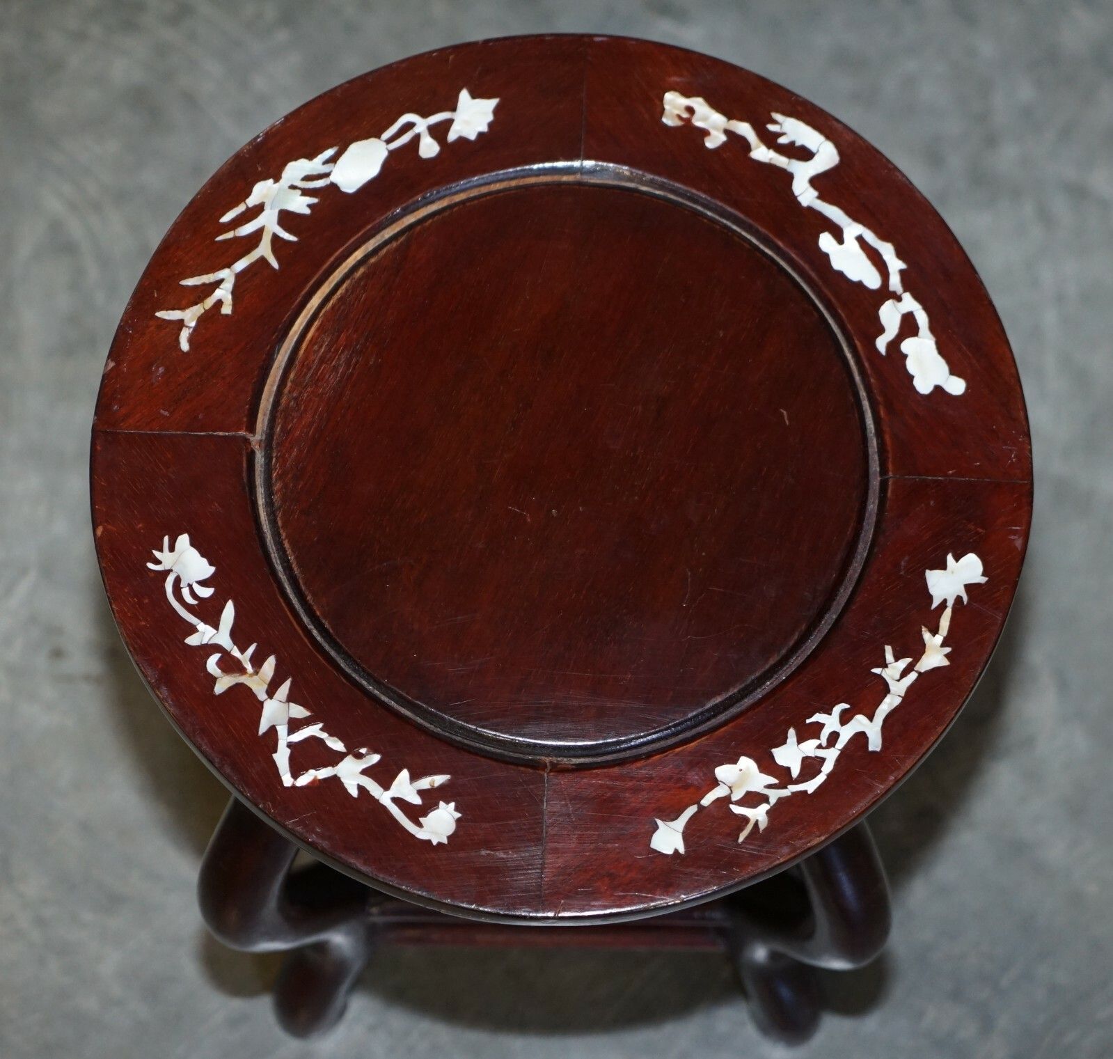 Furniture Antique Chinese 1900 Ming Dynasty Rosewood Mother Of Pearl Inlaid Table & Stools photo