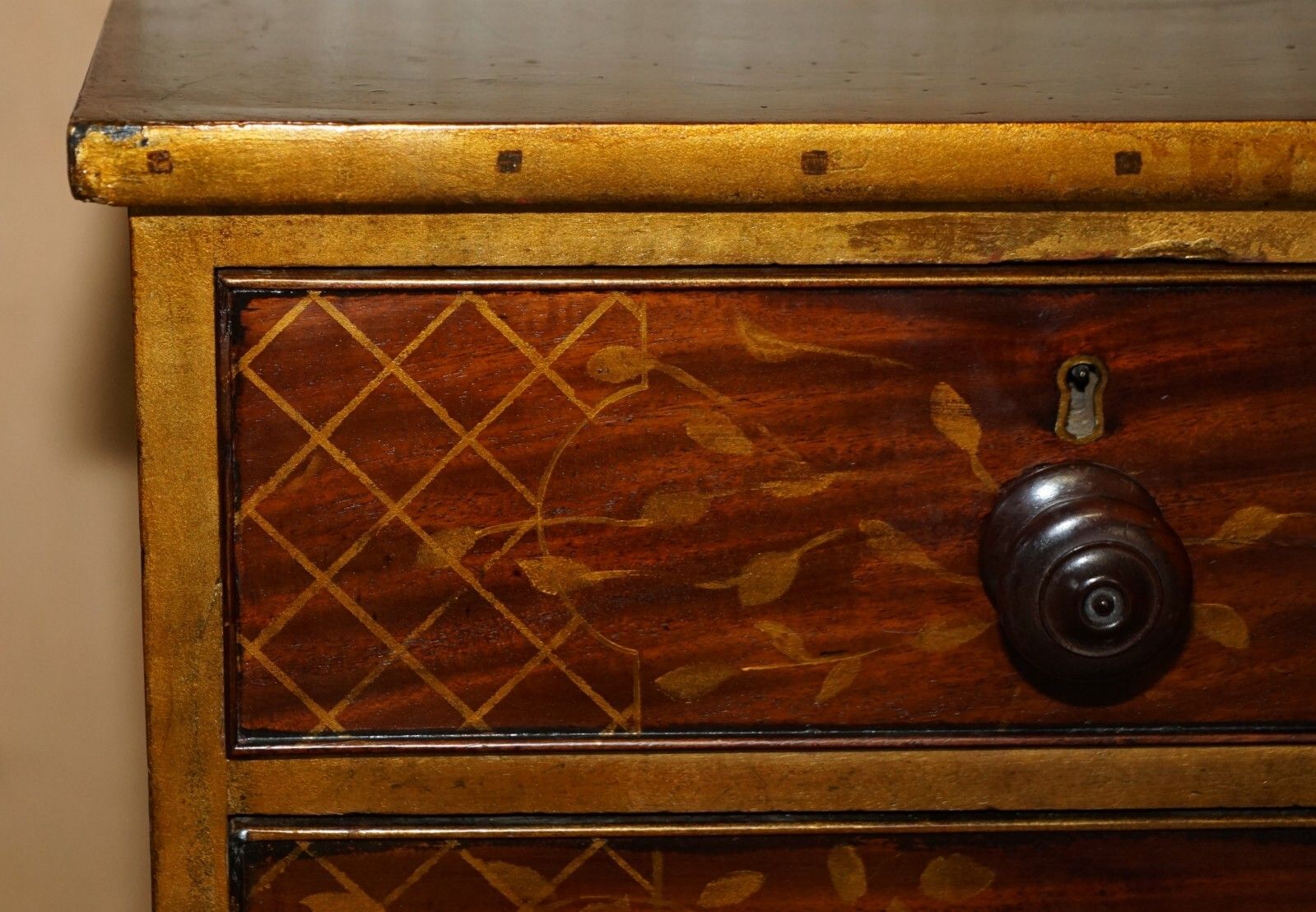Sublime Antique Victorian 1860 Chinese Chinoiserie Painted Chest Of Drawers photo Furniture