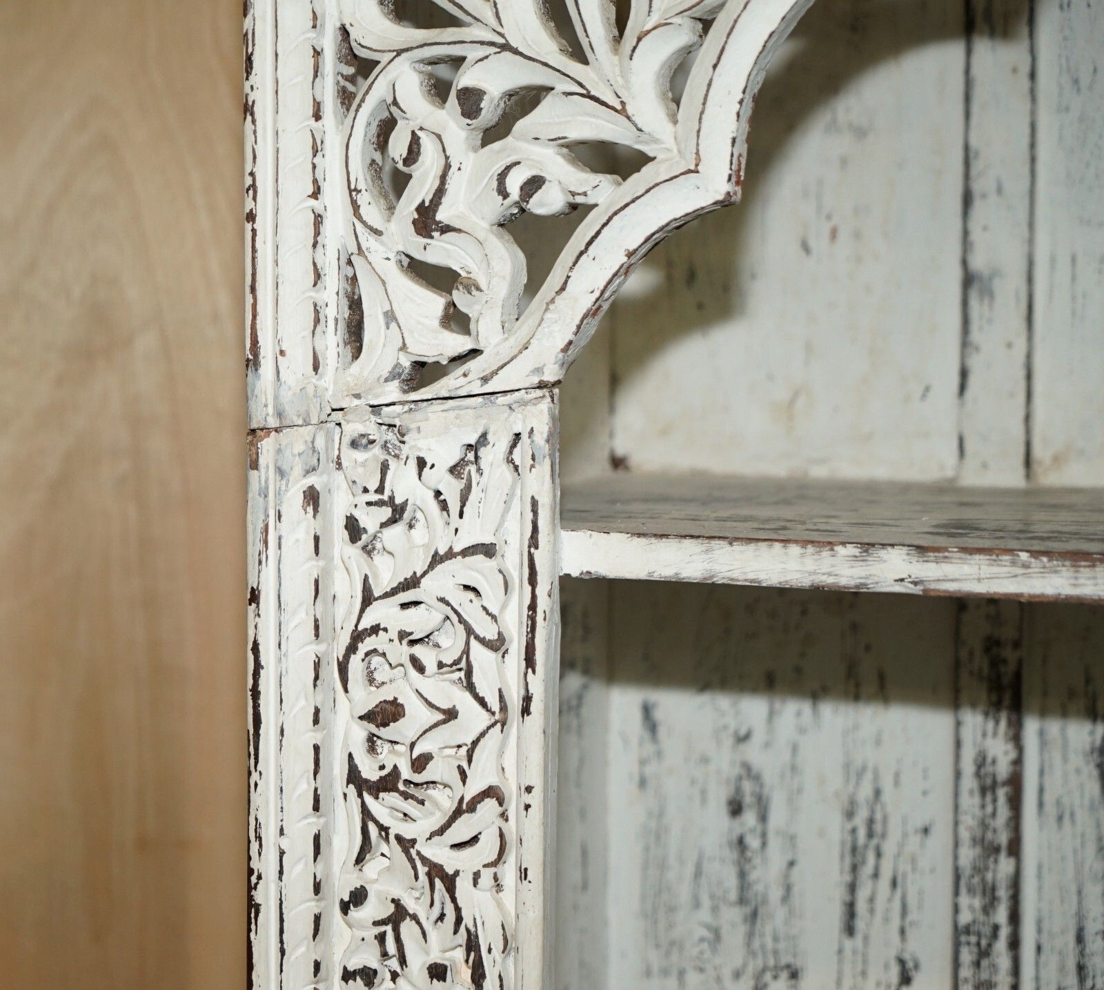Huge Antique Original Paint Solid Rosewood Anglo Indian Carved Open Bookcase photo vinterior