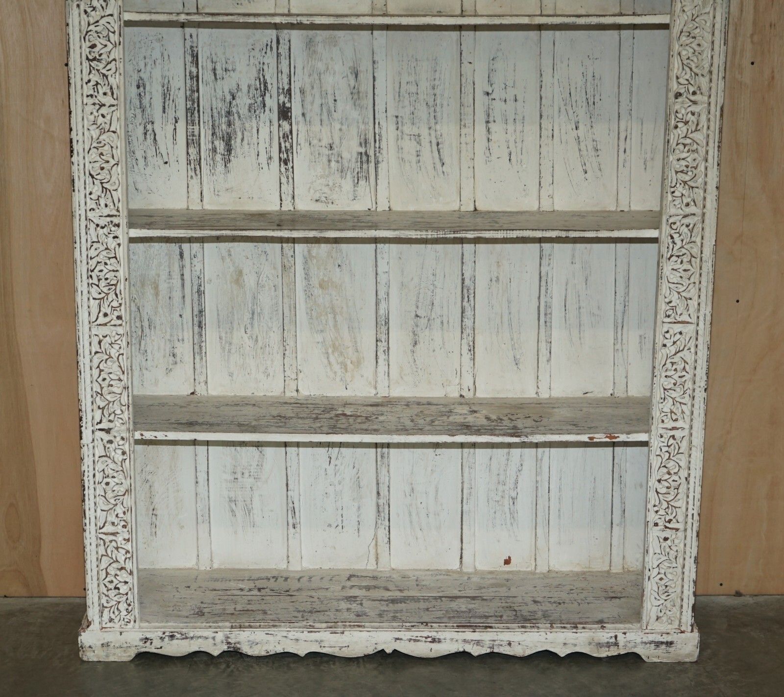 Huge Antique Original Paint Solid Rosewood Anglo Indian Carved Open Bookcase photo buy