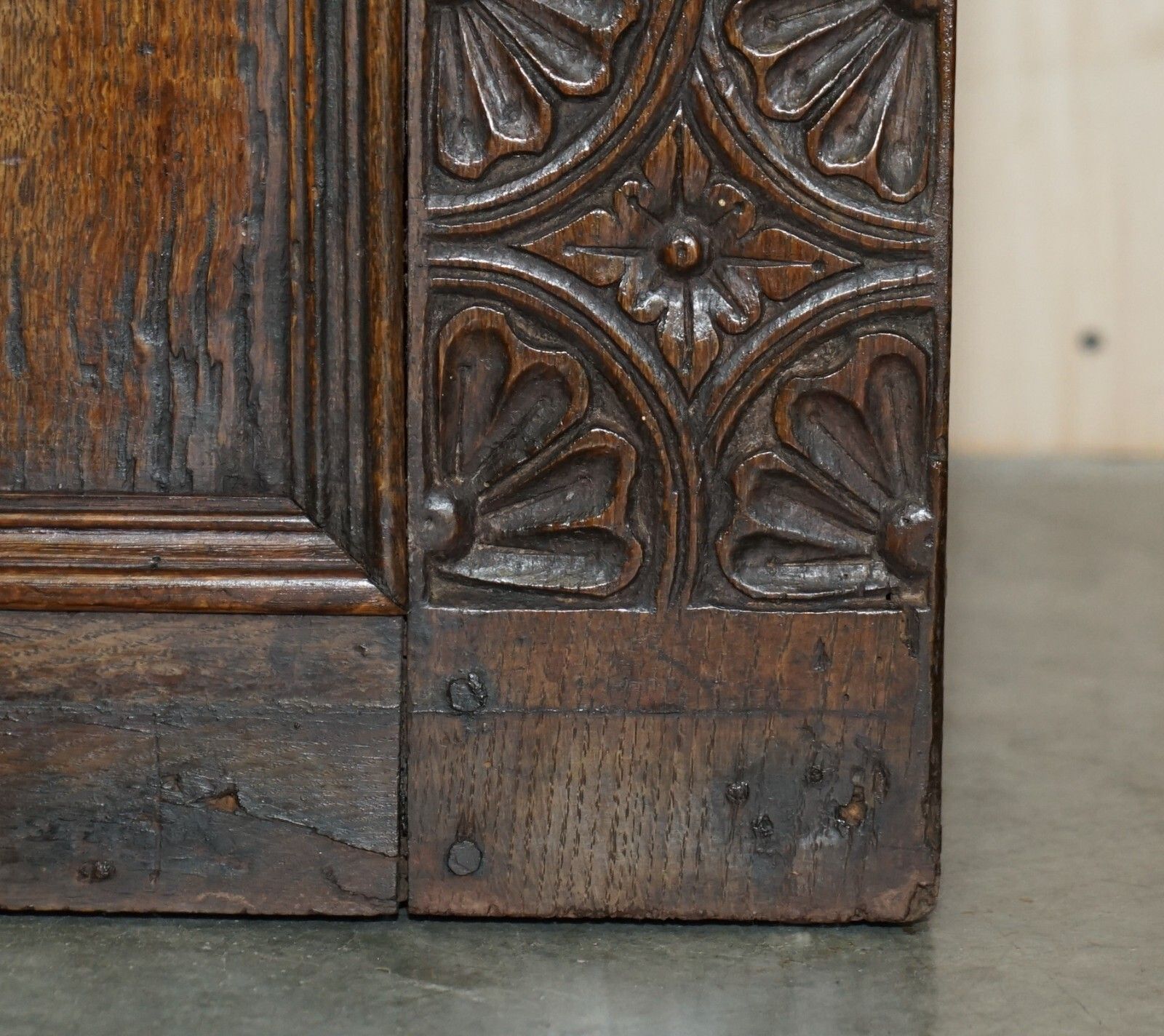 1642 Dated Charles I / Jacobean Hand Carved English Oak Coffer Linen Chest Trunk photo 3950.0