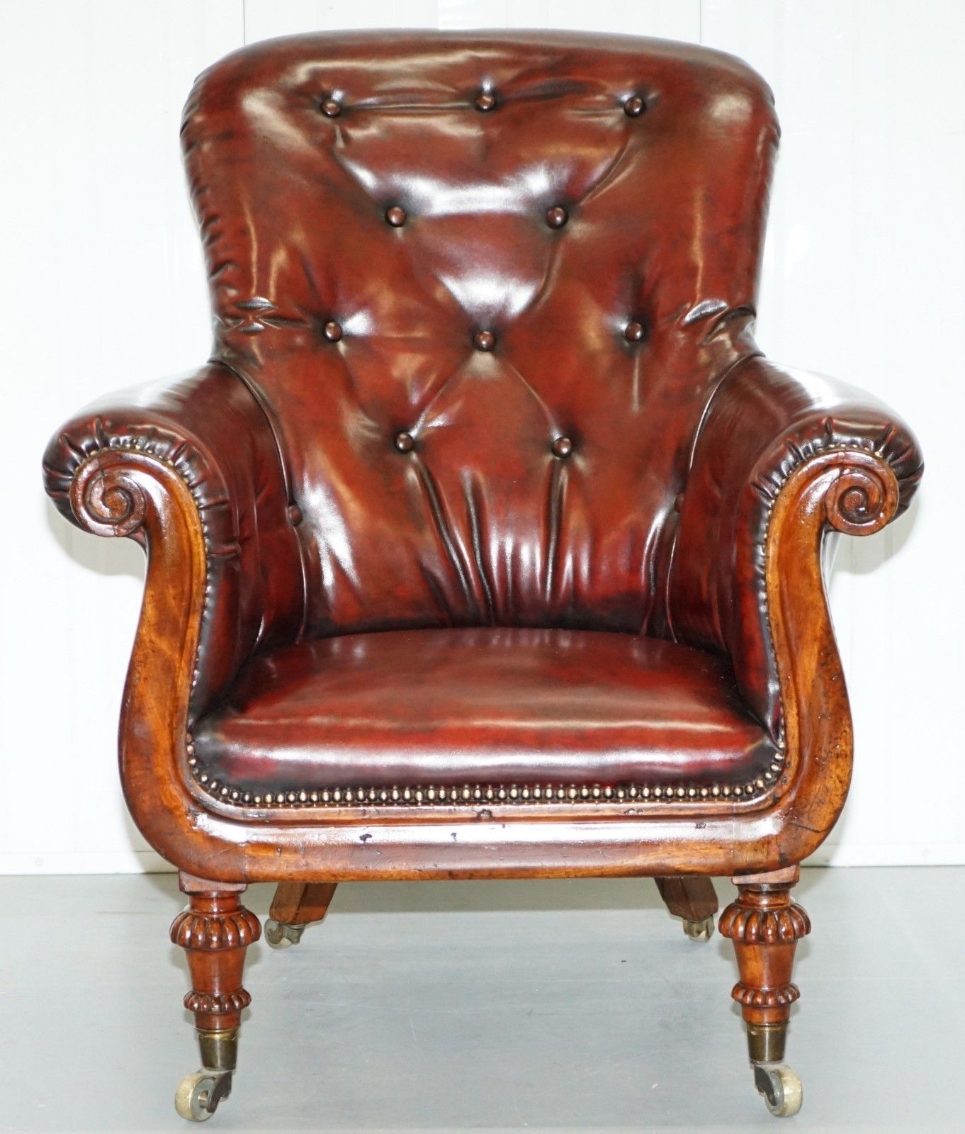Regency Chesterfield Bordeaux Leather Porters Attributed To Gillows Lancaster photo furniture