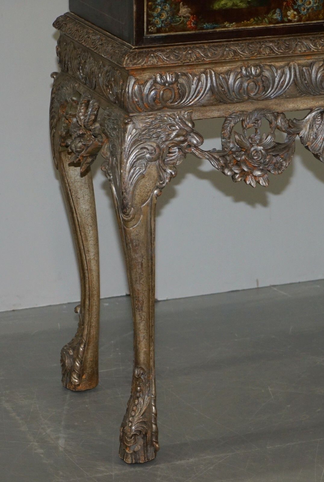 photo furniture 1840 Italain Venetian Cabinet On Stand Polychrome Painted & Lion Heads Carvings