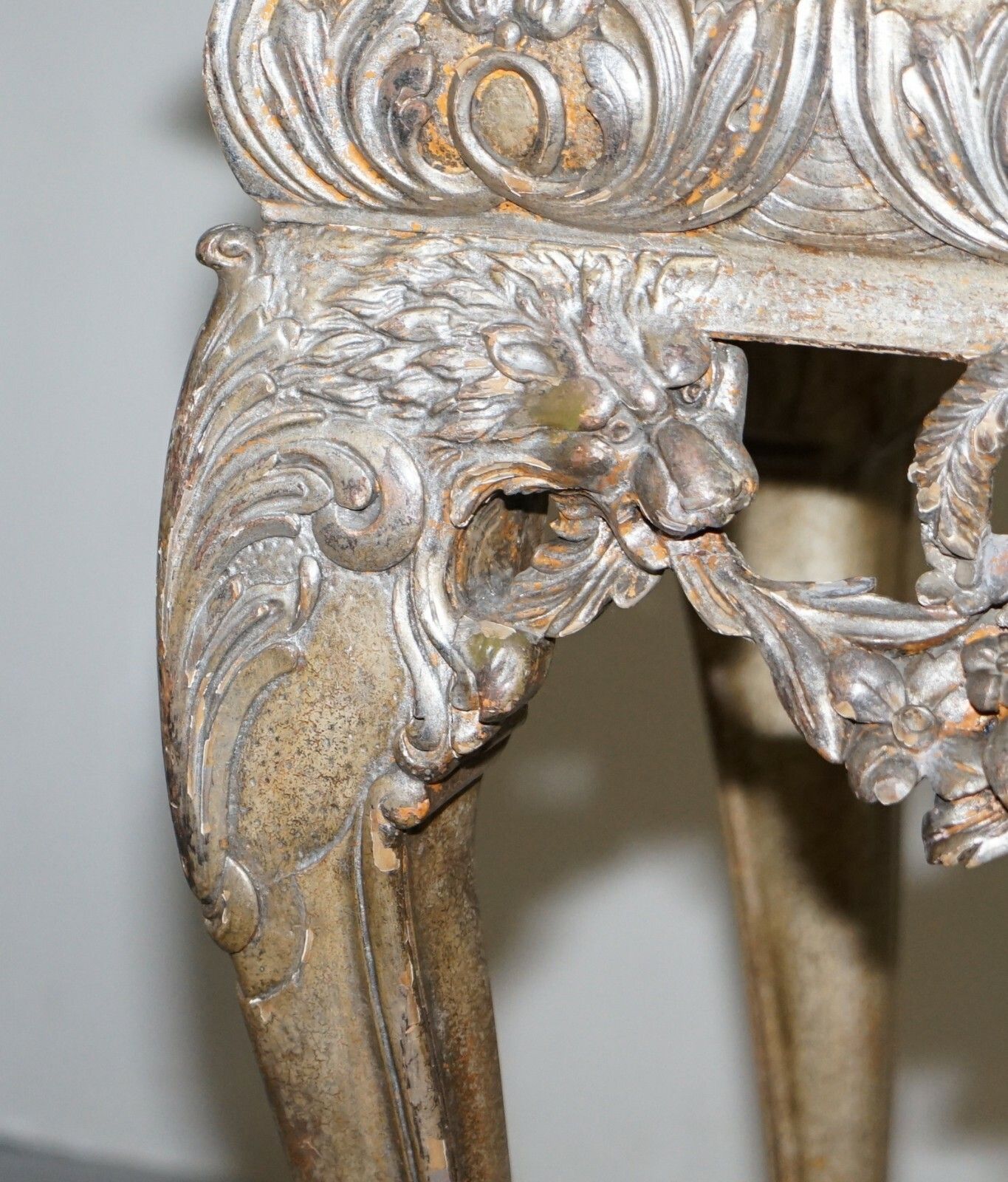 photo for sale 1840 Italain Venetian Cabinet On Stand Polychrome Painted & Lion Heads Carvings