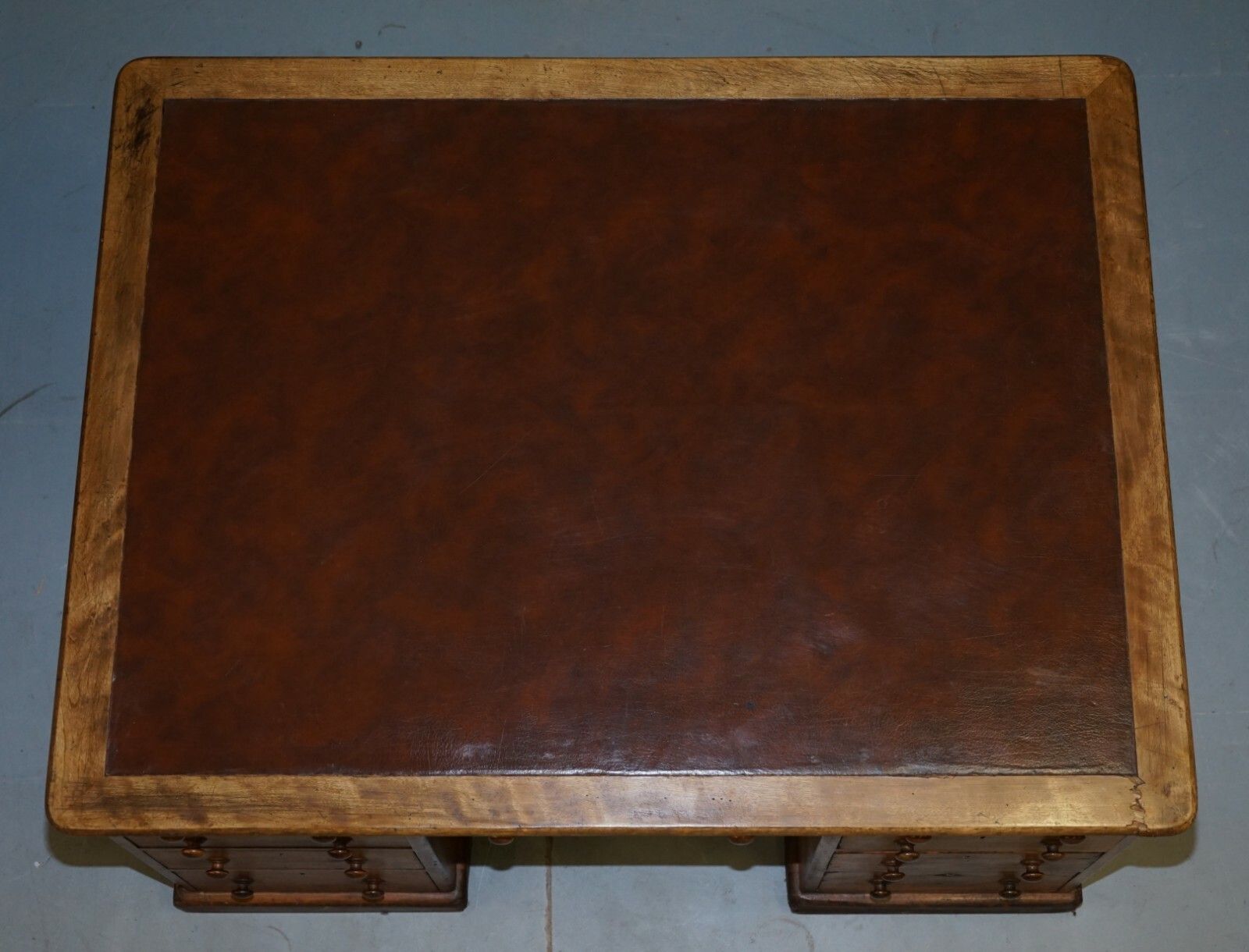 Antique English Victorian Double Sided Oak Twin Pedestal 18 Drawer Kneehole Desk photo 3950.0