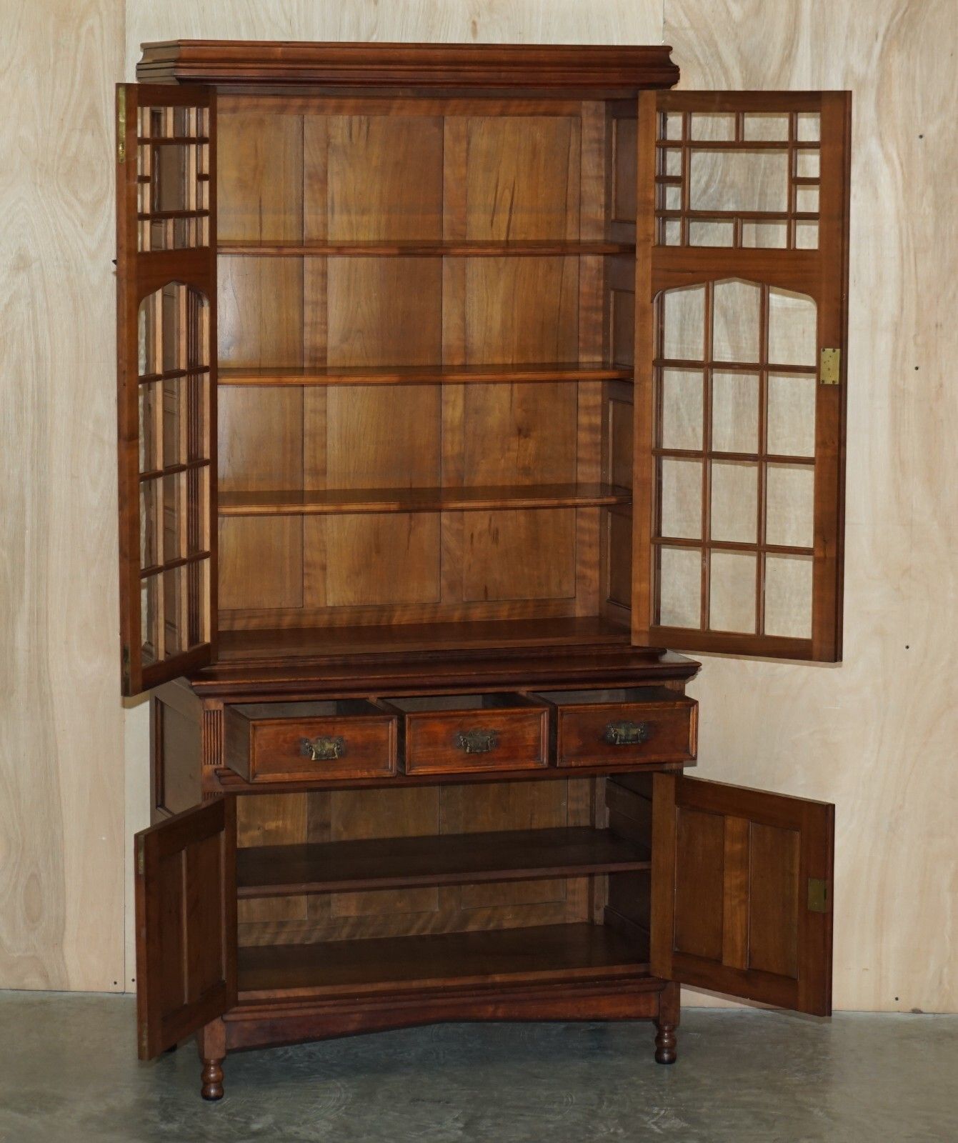 photo for sale Antique Fully Stamped Jas Shoolbred Victorian Astral Glazed Library Bookcase