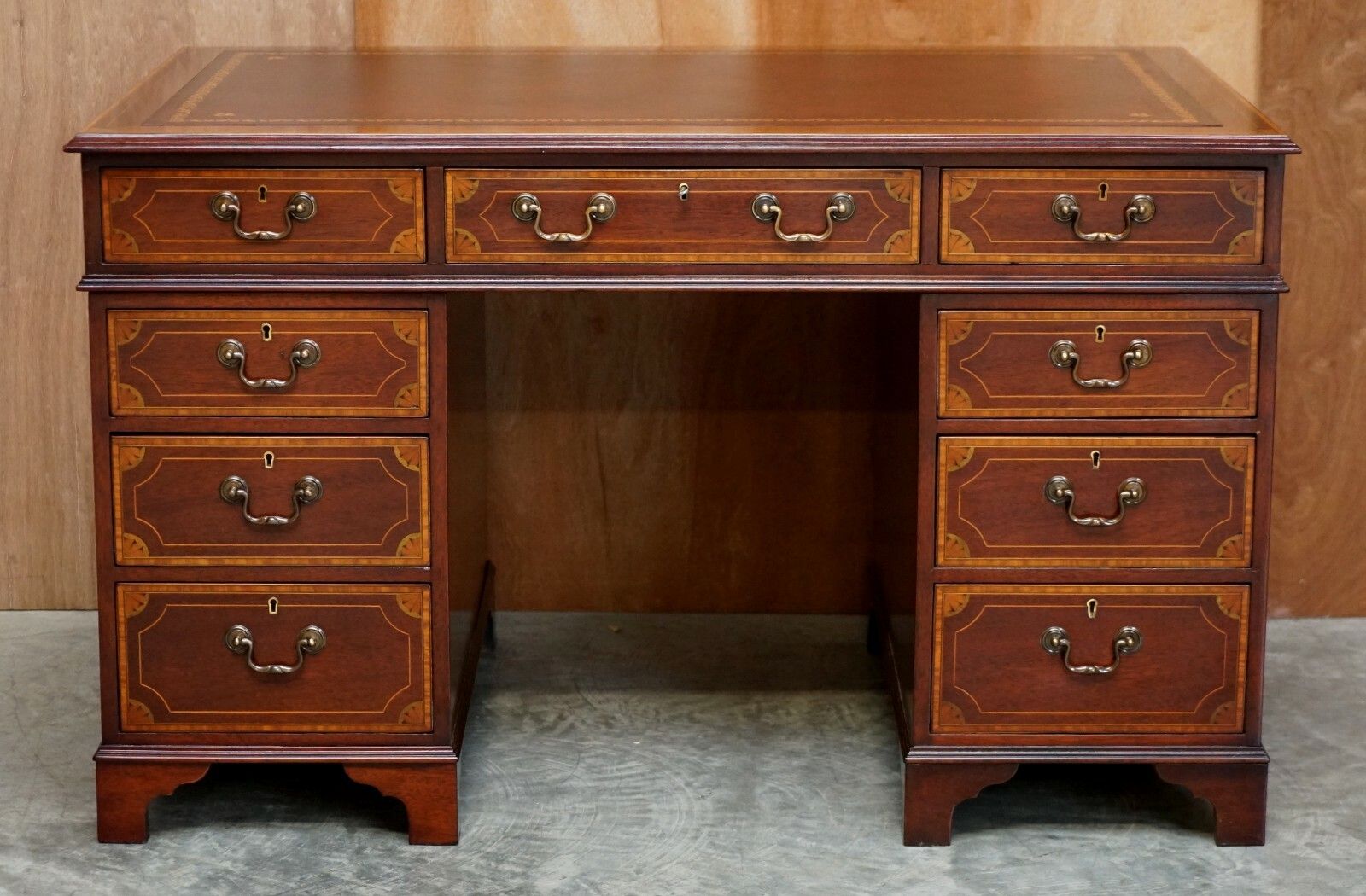 Stunning Antique Victorian Fully Restored Sheraton Revival Desk Oxblood Leather photo furniture