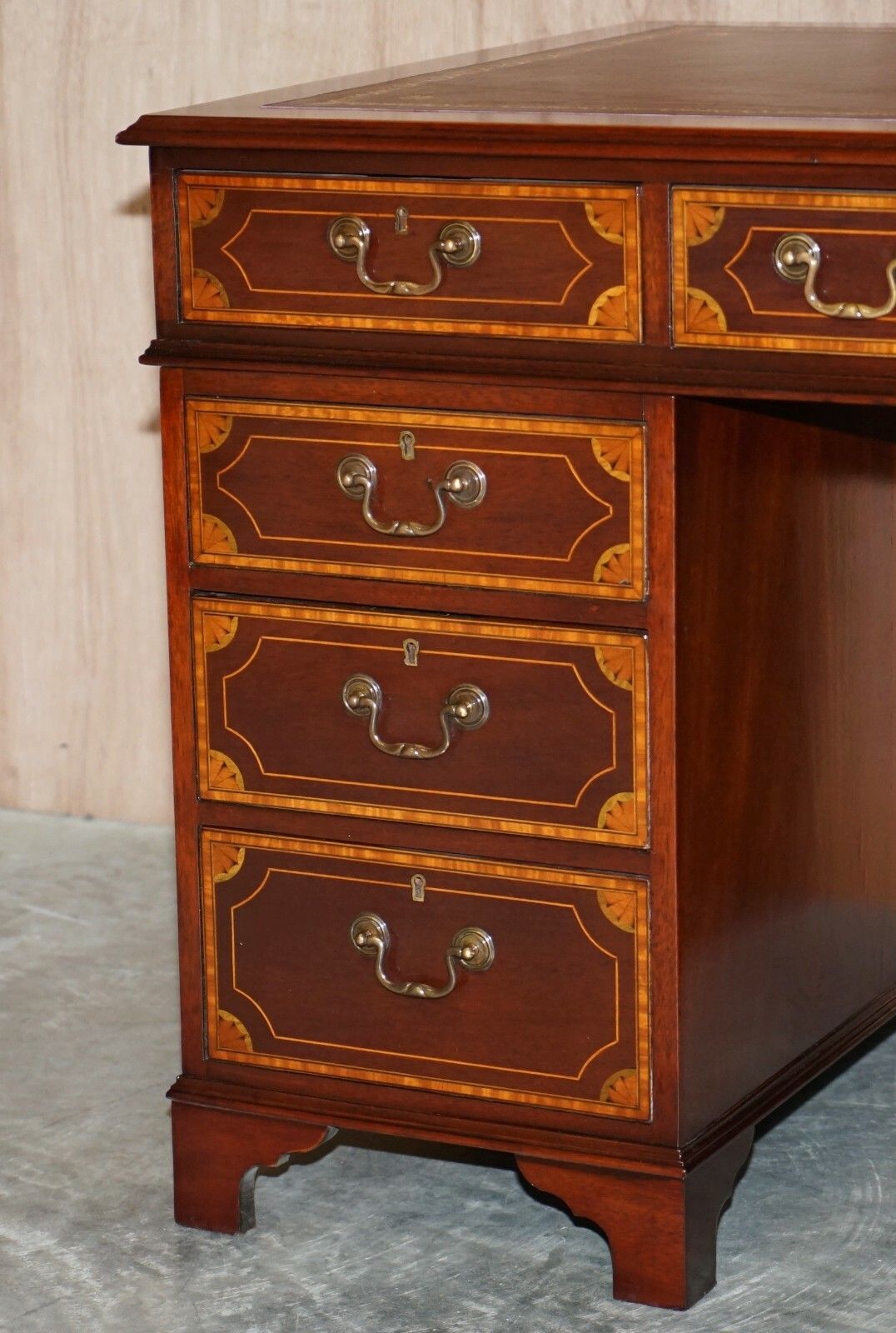 Stunning Antique Victorian Fully Restored Sheraton Revival Desk Oxblood Leather photo for sale